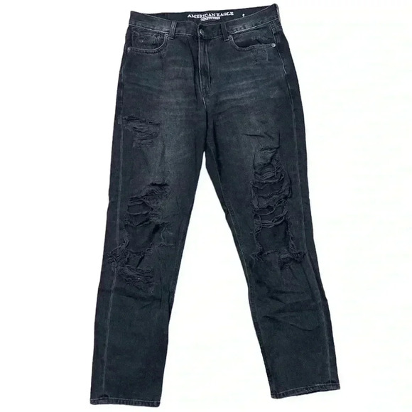 American Eagle Distressed Black Mom Jean Size 8 - Picture 1 of 7